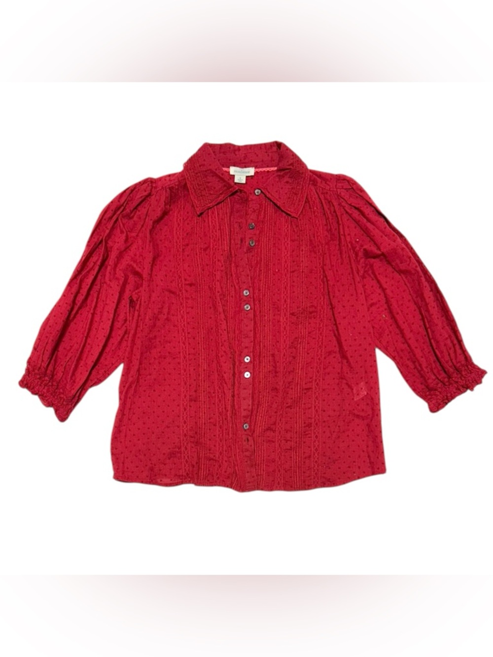 Sundance Women’s Red Ruched Crossover Stretch Collared Button Up Top Size Small